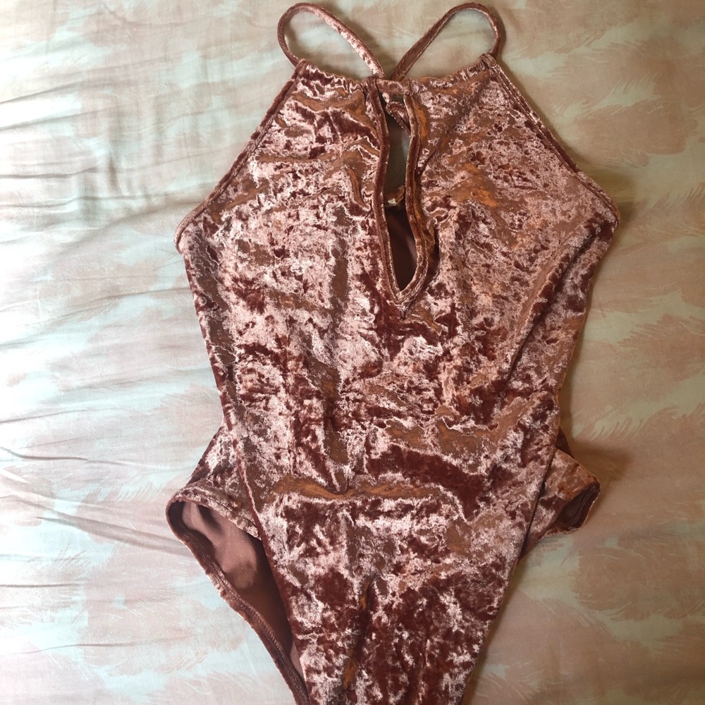 Pink velvet bodysuit